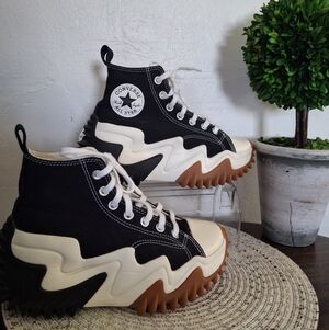Unisex Converse Black & Cream Platform High Top Sneakers Size M5/W6.5.